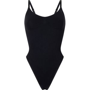 Hunkemöller Dames Lingerie Naadloze corrigerend hoog uitgesneden body - Zwart - maat XS