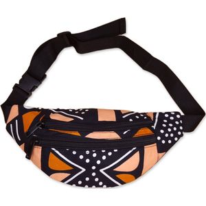 Afrikaanse print heuptasje / Fanny pack - Zwart oranje bogolan - Bum bag / Festival tasje met verstelbare band