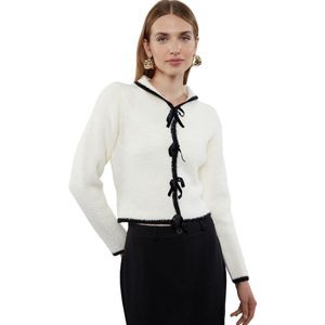 Trendyol Ecru Crop Ribbon/Bow Gedetailleerde Breiwerk Cardigan Twoaw25Hi00170