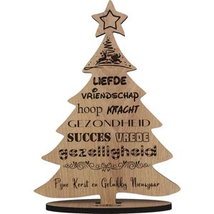 Kerstboom - houten wenskaart - kerstkaart van hout - fijne kerst en gelukkig nieuwjaar - 17.5 x 25 cm