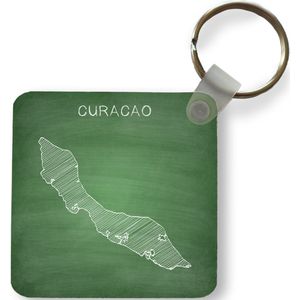 Sleutelhanger - Uitdeelcadeautjes - Een illustratie van Curaçao op een groen krijtbord - Plastic