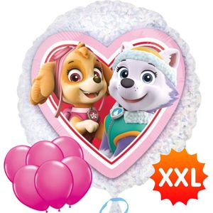 Paw Patrol Skye & Everest Ballon XL 53 cm + 6 Kleur Ballonnen 32 cm - Verjaardag Versiering - Folieballon Ongevuld - Ballonnenboog Decoratie Feest - Party Slinger Jongen Meisje