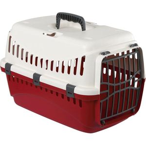 Kerbl 81348 transportbox Expedion (diertransportbox huisdieren, katten, honden, konijnen) van kunststof, 45 x 30 x 30 cm, crème/bordeaux