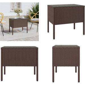 vidaXL-Bijzettafel-53x37x48-cm-poly-rattan-en-gehard-glas-bruin - Bijzettafel - Bijzettafels - Salontafel - Tafel