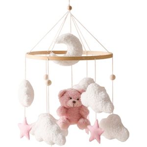 Pluche Mobiel – Baby Wieg Hanger met Rammelaar & Slaapmelodie | Kalmerend & Zacht - Roze Teddybeer