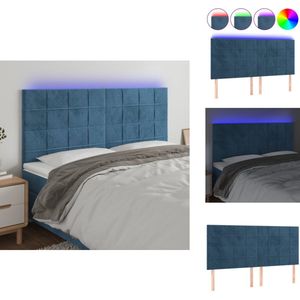 vidaXL Hoofdbord - Hoofdborden - Hoofdeinde - Houten Hoofdbord - Hoofdbord LED 200x5x118/128 cm fluweel donkerblauw