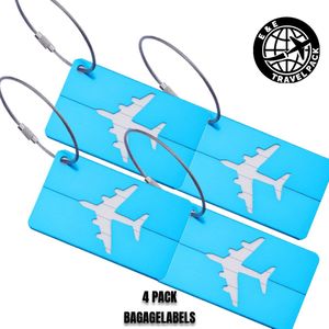 4 Pack Aluminium Bagagelabel, Sky Bleu,Blauw, Bagagelabels E&E Travel Pack- reiskoffers Aluminium Vliegtuig Stijl Bagagelabels