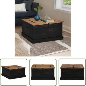 The Living Store Opbergkist HALDEN zwart 91x91x47 cm massief grenenhout - Opbergkist - Houten Opbergkast - Opbergbox - Kast - Greep