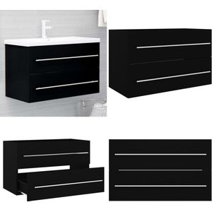 vidaXL Wastafelkast 80x38,5x48 cm bewerkt hout zwart - Wastafelkast - Wastafelkasten - Gootsteenkast - Gootsteenkasten