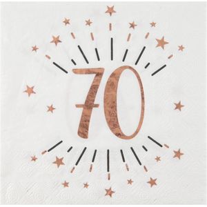 Santex Verjaardag feest servetten leeftijd - 10x - 70 jaar - rose goud - 33 x 33 cm