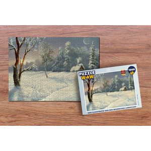 Puzzel Een illustratie van een besneeuwd landschap - Legpuzzel - Puzzel 1000 stukjes volwassenen - Kerst - Cadeau - Kerstcadeau voor mannen, vrouwen en kinderen