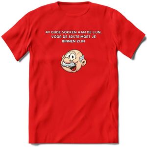 49 oude sokken aan de lijn T-Shirt | Grappig Abraham 50 Jaar Verjaardag Kleding Cadeau | Dames – Heren - Rood - XXL