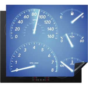 KitchenYeah® Inductie beschermer 57.6x51.6 cm - Illustratie van de snelheidsmeters in een dashboard in een auto in het blauw - Kookplaataccessoires - Afdekplaat voor kookplaat - Inductiebeschermer - Inductiemat - Inductieplaat mat