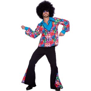 Wilbers & Wilbers - Hippie Kostuum - Seventies Mr Block Party - Man - Zwart, Multicolor - XXL - Carnavalskleding - Verkleedkleding