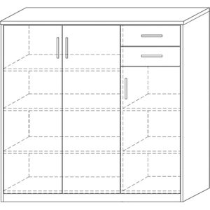 Commode 'Spacio' 3 deuren 2 laden Grijze eik, , Spaanderplaat, ABS boorden en decor