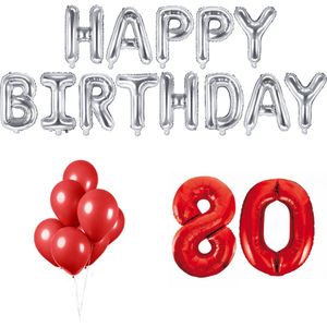 80 jaar Verjaardag Versiering Ballon Pakket Rood & Zilver