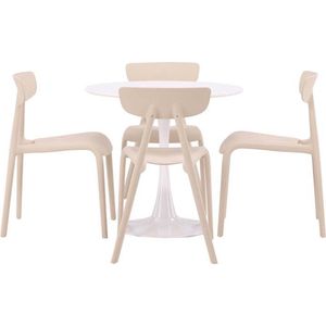 Hamden eethoek tafel wit en 4 Ursholmen stoelen beige.