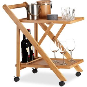 Bamboe keukentrolley 2 etages inklapbaar - Serveerwagen hout 70 x 405 x 65 cm - Keukenwagen natuur
