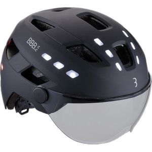 BBB Cycling District LED Faceshield Fietshelm Volwassenen E-Bike Helm met Vizier - Fietshelm met Verlichting - Mat Zwart - Maat M/L - BHE-163