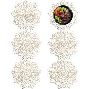 Gouden Placemats - Set van 6 - 38 cm - Ronde Uitgeholde - Antislip - Goudkleurig - Afwasbaar - PVC - Tafelonderzetters - Isolatie Platte Borden - Tafeldecoratie