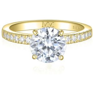 Finesse - 18k Geelgouden Moissanite Verlovingsring met Zijstenen - 3 karaat.