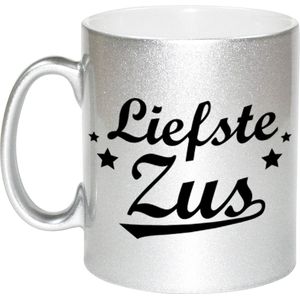 Liefste zus tekst cadeau mok / beker - 330 ml - zilverkleurig - kado koffiemok / theebeker