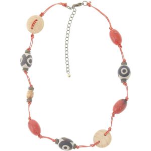 Behave Ketting rood met bruine kralen van hout 41 cm