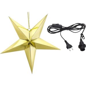 Kerstster decoratie gouden ster lampion 70 cm inclusief zwarte lichtkabel