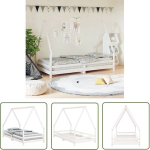 The Living Store Kinderbedframe 90x190 cm massief grenenhout wit - Kinderbed - Houten Bed - Peuterbed - Kids Bed - Wit Bed