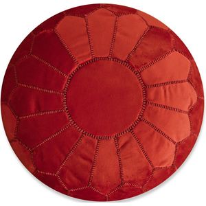 Velvet poef rood - Ronde poef - Fluwelen poef - Handgemaakt en uniek - Gevuld geleverd - Ideaal voor je woon-, slaap- of kinderkamer