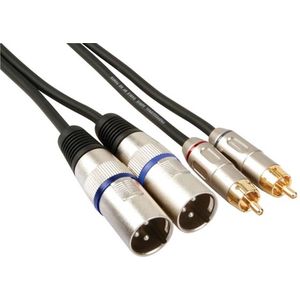 HQ-Power XLR-RCA kabel, 2 x XLR 3-polig, 2 x RCA mannelijk, 1 m, perfect voor geluidsoverdracht