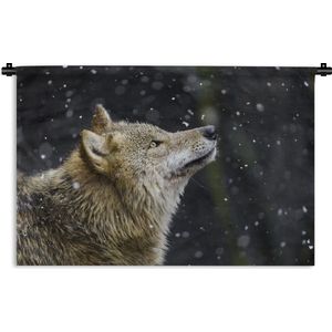 Wandkleed - Wanddoek - Wolf - Sneeuw - Bruin - 90x60 cm - Wandtapijt