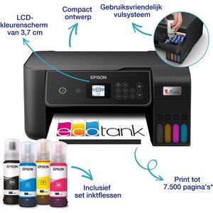 EPSON EcoTank ET-2875 - A4 multifunctionele wifi printer - printen/scannen/kopieren - Set inkt inclusief