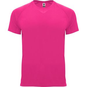 Fluorescent Donkerroze Unisex Sportshirt korte mouwen Bahrain merk Roly maat L
