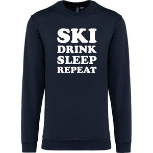 Sweater Ski Drink Sleep Repeat | Apres Ski Verkleedkleren | Ski Pully Heren | Foute Party Ski Trui | Navy | maat XS