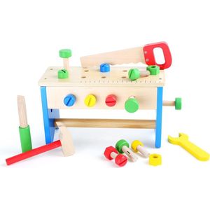 Houten werkbank kinderen - Toolbox and werkbank, 2 in 1 - werkbank speelgoed - houten speelgoed vanaf 3 jaar