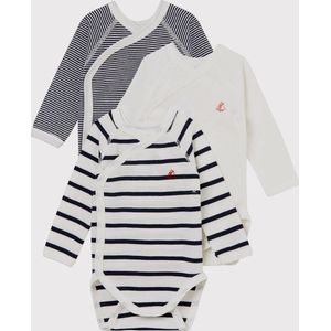 Petit Bateau Trio van babyrompertjes met lange mouwen Unisex Rompertje - Maat 56