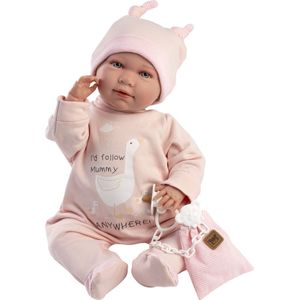 Llorens soft body babypop met geluid roze kleding en speen 42 cm