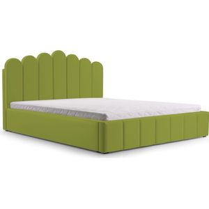 Tweepersoonsbed met fluwelen bekleding, met hoofdeinde, lattenbodem, bed voor volwassenen - BED 03 - 180x200 - Groen (TRINITY 12)