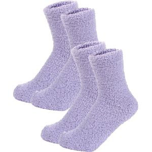 Malinsi® Fluffy Sokken Dames - 2-Pack Paars - One Size maat 36-41 - Huissokken - Badstof - Dikke Wintersokken - Cadeau voor haar - Housewarming - Verjaardag - Vrouw
