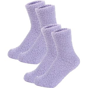 Fluffy Sokken Dames - 2-Pack Paars - One Size maat 36-41 - Huissokken - Badstof - Dikke Wintersokken - Cadeau voor haar - Housewarming - Verjaardag - Vrouw