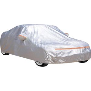 Waterdichte Autohoes met Zonbescherming en Krasbestendige Stof - Weerbestendige Autozeil met Rits en Katoenen Voering voor SUV / Hatchback / Sedan (Zilver + Oranje 2 Meter)