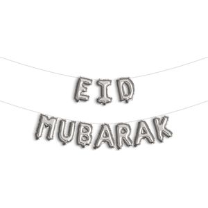 EID Mubarak - Suikerfeest decoratie - Folieballonnen en slingers - Ramadan 2024 - EID al fitr - Vlaggenlijn - Zilver