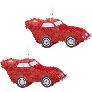 Relaxdays 2x pinata auto - raceauto pinata rood - ophangen - kinderen - zelf vullen – XXL