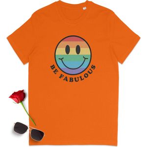 Gay Pride t shirt - Pride tshirt - Be Fabulous - Dames tshirt met print - Heren t shirt met Pride opdruk - Unisex Pride Shirt - Unisex maten: S M L XL XXL XXXL - Tshirt kleuren: Wit, Licht blauw, rood en oranje.