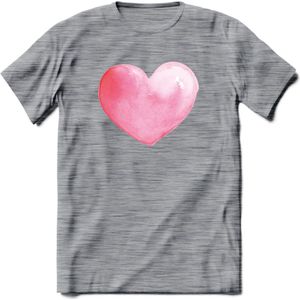 Valentijn Pastel waterverf Hart T-Shirt | Grappig Valentijnsdag Cadeautje voor Hem en Haar | Dames - Heren - Unisex | Kleding Cadeau | - Donker Grijs - Gemaleerd - XXL