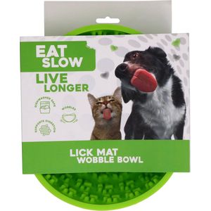 Eat Slow Live Longer Likmat Wiebelkom Pootafdrukken - 17 cm - Snuffelmat - Anti-schrok Kom - Slowfeeder – Afleiding – Belonen - Honden en Katten – voor Lekkernij - 100% Siliconen - Vaatwasserbestendig – Groen