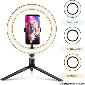 PartyFunLights - Selfie Ringlamp met statief - LED - met telefoonhouder - USB - diameter 26 cm