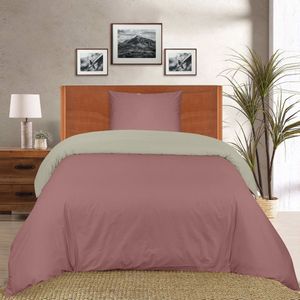 The Linen Collection - Dekbedovertrekset - Katoen Percale - dubbelzijdig- Dusty Pink/Beige - 140x220