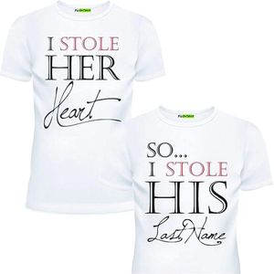 PicOnTshirt - Teetalks Series - T-Shirt Dames - T-Shirt Heren - T-Shirt Met Print - Couple T-Shirt Met 'I Stole Her Heart / His Soul' Print - 2 Pack - Wit - Heren XXL/Dames XXL